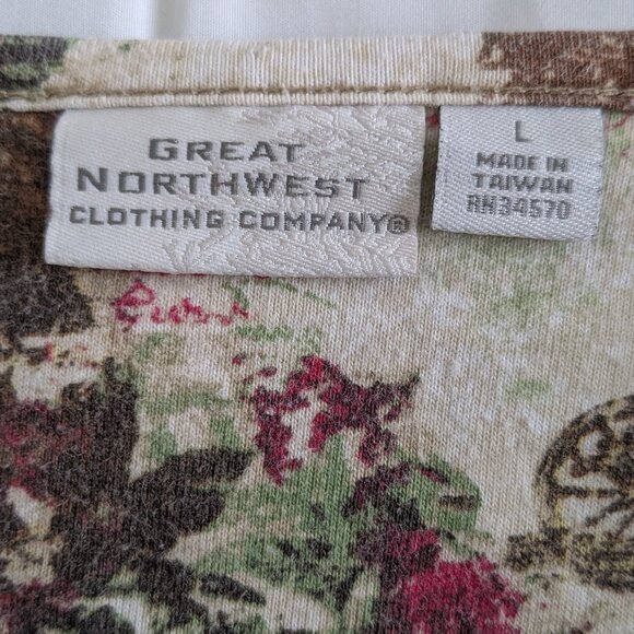 Great Northwest Top Women's Large Cream Red Floral All over Print 3/4 Sleeve Top - Picture 6 of 16